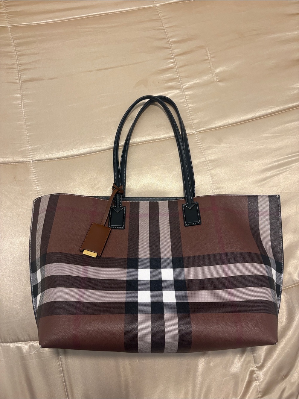 Burberry Medium Check Tote in Dark Birch Brown
